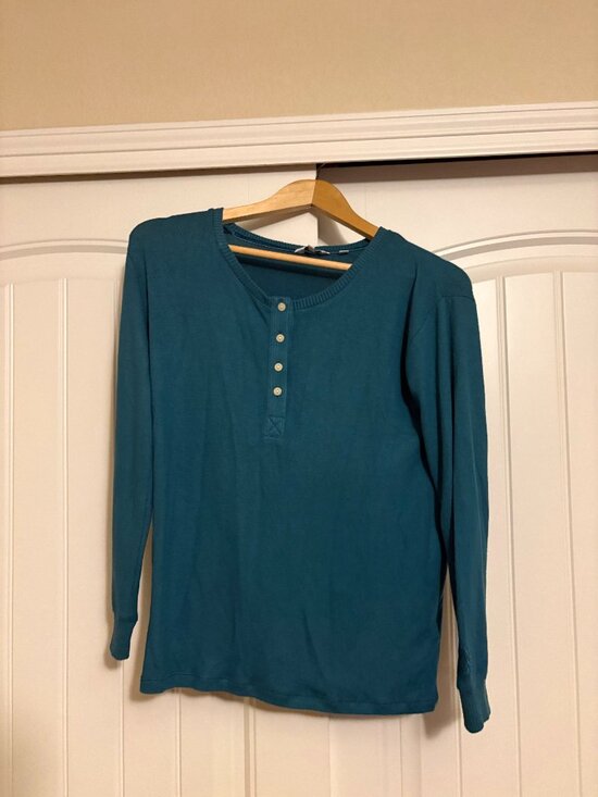 Fat Face Sweaters - FatFace Henley Sweater US Size 2 Teal Green Long Sleeve Viscose Blend Classic